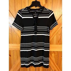 White House Black Market Black/White Striped Short Sleeve Shirt Dress Medium (42